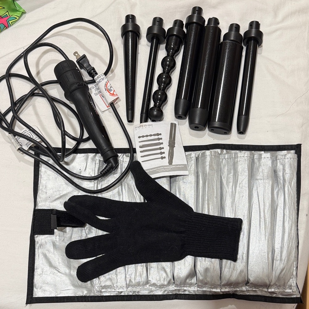 7 in 1 Curling Wand Set with Interchangeable Barrels and Heat Protective Glove
